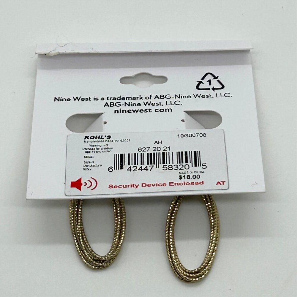 Nine West Earrings Gold-Tone Textured Oval Drop With Leverback Closure - Picture 4 of 11